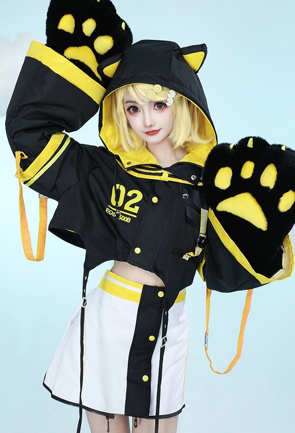 Rin Derivado Sudadera con Capucha y Falda Desmontable, Chaqueta de Estilo Marinero, Ropa de Club con Guantes Peludos de Pata de Gato