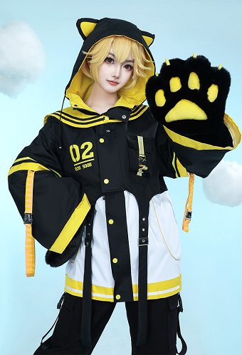 Rin Derivado Sudadera con Capucha y Falda Desmontable, Chaqueta de Estilo Marinero, Ropa de Club con Guantes Peludos de Pata de Gato