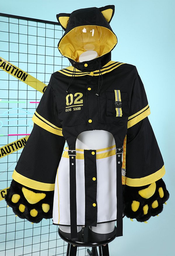 Rin Derivado Sudadera con Capucha y Falda Desmontable, Chaqueta de Estilo Marinero, Ropa de Club con Guantes Peludos de Pata de Gato