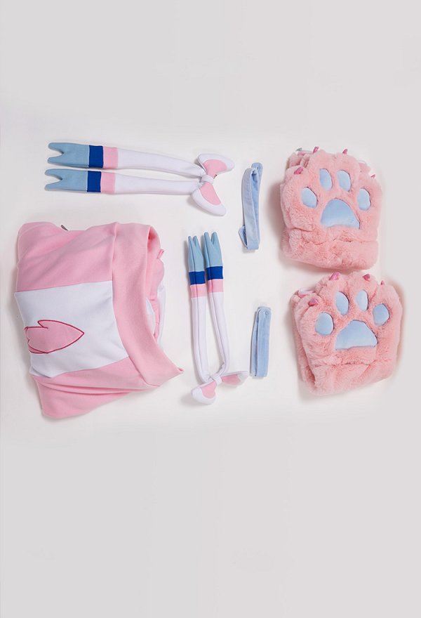 PM Derivado Sudadera con capucha Diseño de Bolsa Desmontable y Guantes de Pata de Gato Peludo