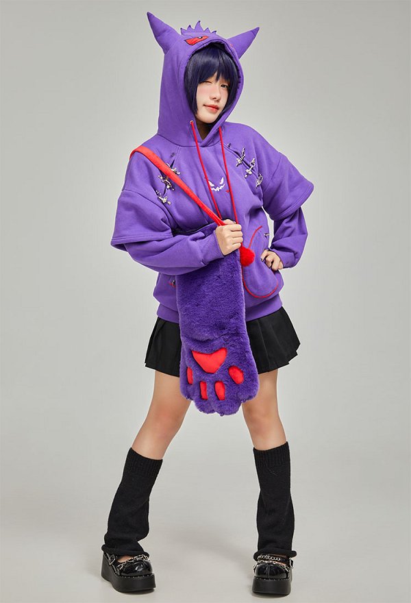 Derivado PM Jersey Sudadera Púrpura con Capucha y Bolsa Desmontable Diseño Peluche Guantes Kawaii Sudadera con Cola
