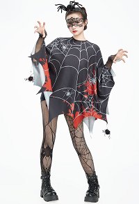 Halloween Costume Gothic Spider Web Pattern Cloak Irregular Cape with Mask and Tights