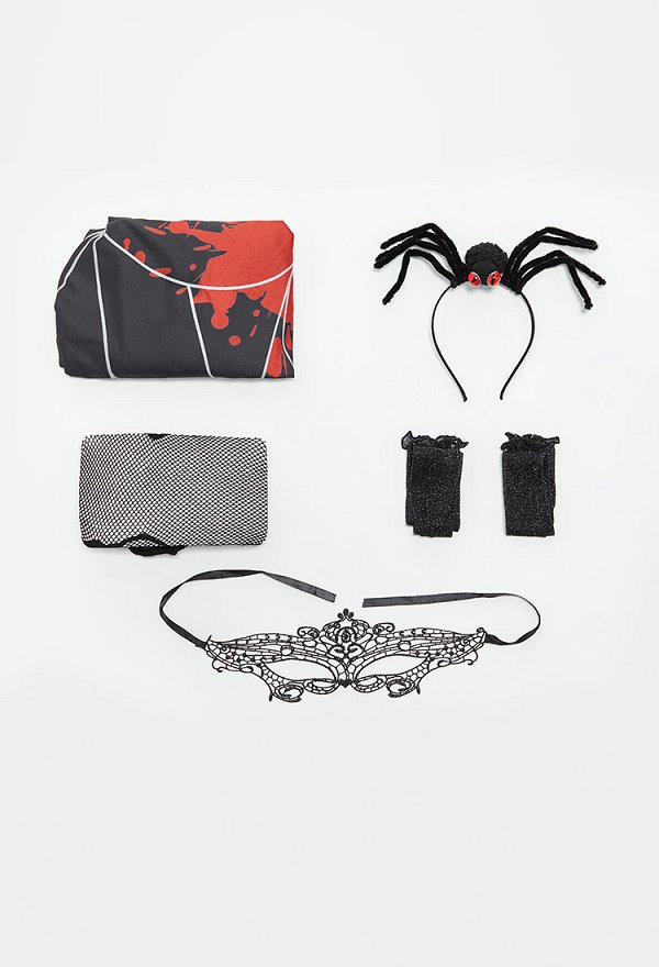 Capa Gótica de Halloween con Patrón de Telaraña Capa Irregular con Máscara y Pantimedias