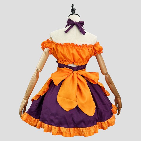 Women Halloween Maid Costume Gothic Embroidered Bat Style Top and Suspender Skirt with Apron and Headband