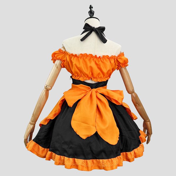 Women Halloween Maid Costume Gothic Embroidered Bat Style Top and Suspender Skirt with Apron and Headband
