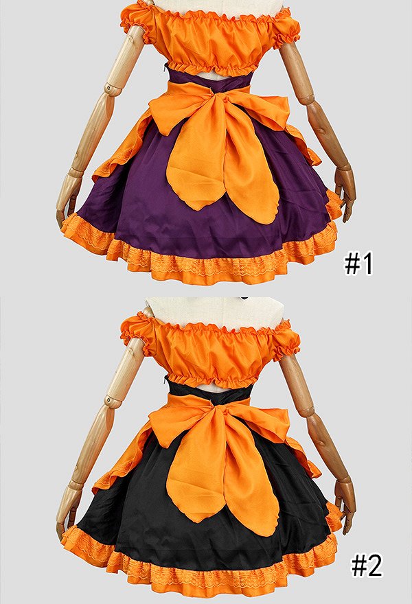 Women Halloween Maid Costume Gothic Embroidered Bat Style Top and Suspender Skirt with Apron and Headband