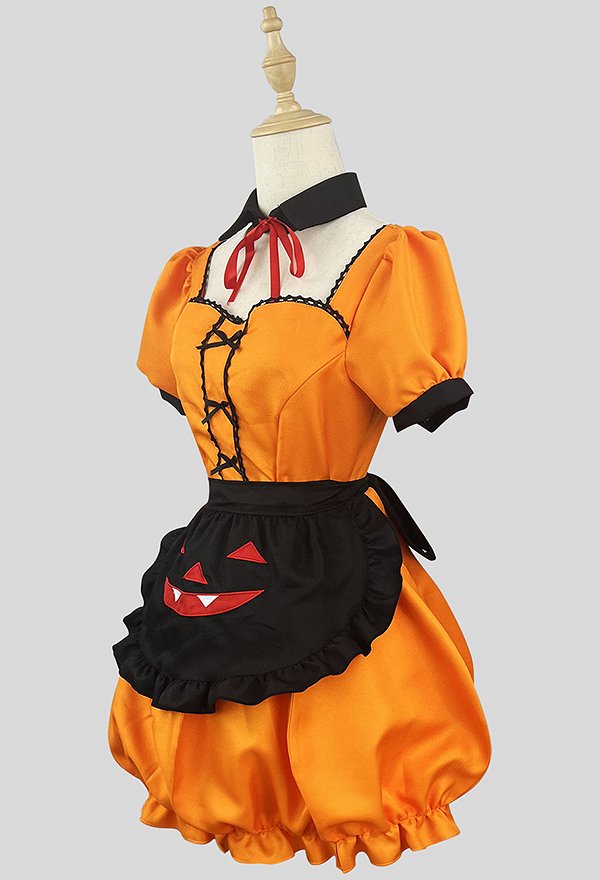 Women Kawaii Halloween Maid Costume Gothic Dress and Collar with Apron and Headband