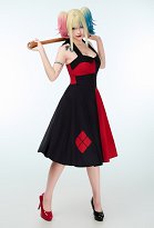 Frauen Clown Halloween Partykleid Schwarz Rot Neckholder Ärmelloses Trägerkleid Frauen Clown Halloween Partykleid Schwarz Rot Neckholder Ärmelloses Trägerkleid