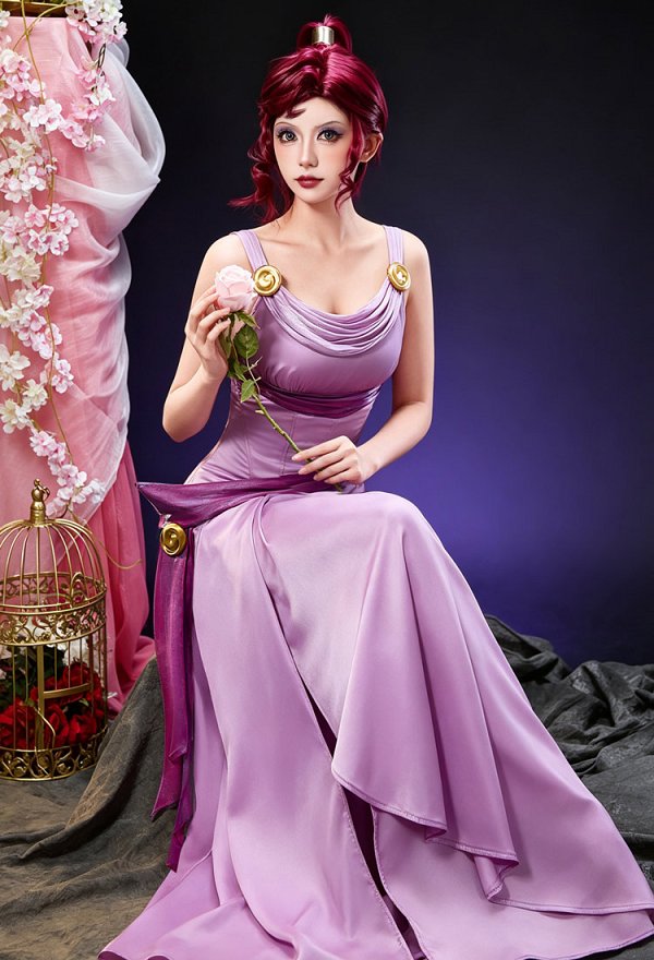 Hercules Meg Cosplay Costume Dress with Headband