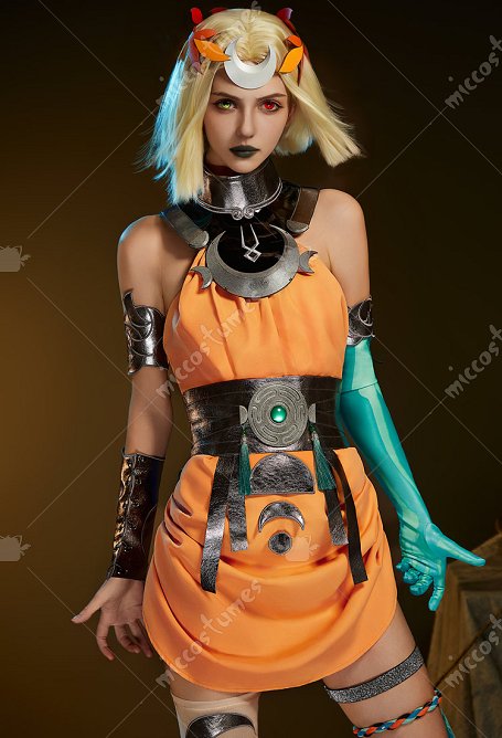 Hades Melinoë Cosplay Costume Robe orange avec ceinture et col décorés
