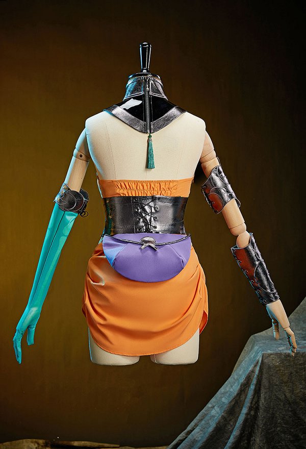 Hades Melinoë Cosplay Costume Orange Dress with Waistband and Collar Decoration