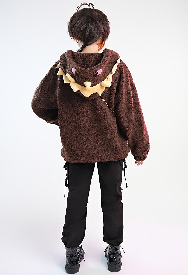 Zhongli Derivative Kawaii Hoodie Fleece Hooded Coat with Crossbody Bag