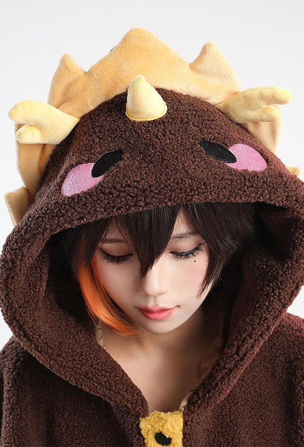 Zhongli Derivative Kawaii Hoodie Fleece Hooded Coat with Crossbody Bag