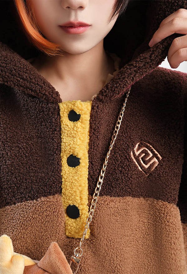 Zhongli Derivative Kawaii Hoodie Fleece Hooded Coat with Crossbody Bag