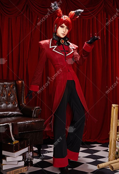 Hazbin Hotel Radio Demon Cosplay Kostüm Ein Oberteil und eine lange Hose mit Jacke und Handschuhen kombinieren