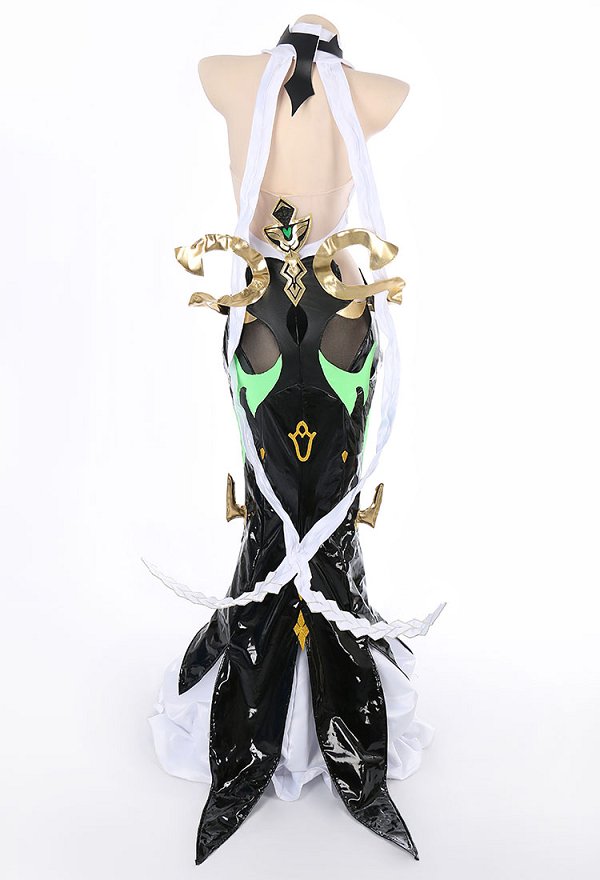 Honkai Impact 3rd Mobius Cosplay Costume Backless Fishtail Dress and Apron with Gloves and Mask