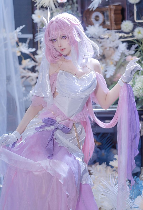 Honkai Impact 3 Elysia Sexy Cosplay White Dress with Headpiece and Gloves