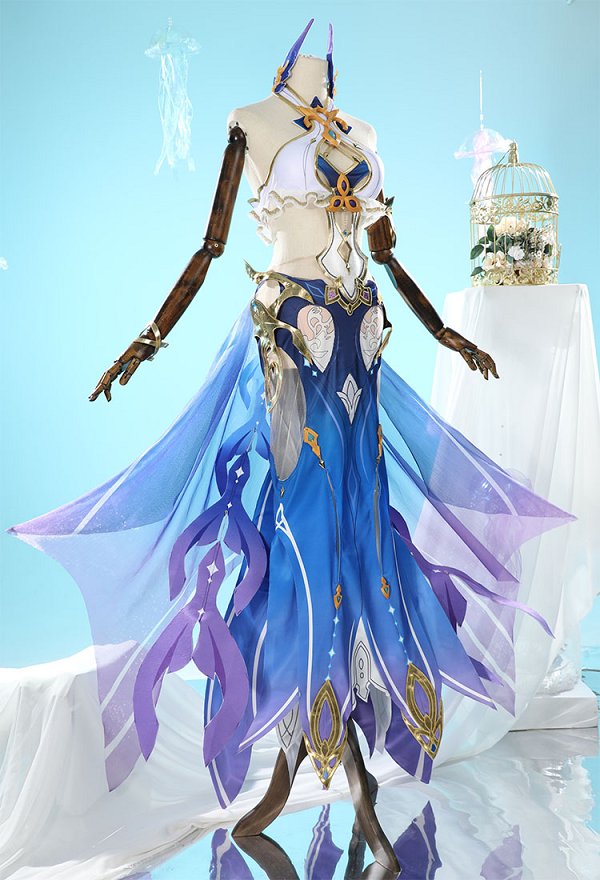 Honkai Impact 3 Mobius Cosplay Costume Halter Top and Skirt with Arm Ring and Head Accessory