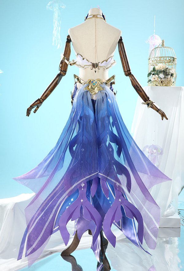Honkai Impact 3 Mobius Cosplay Costume Halter Top and Skirt with Arm Ring and Head Accessory