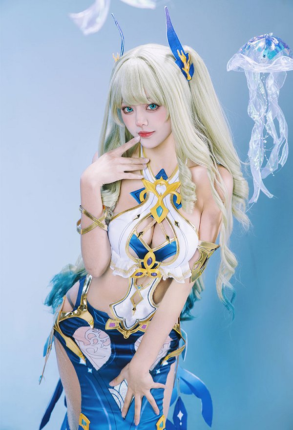 Honkai Impact 3 Mobius Cosplay Costume Halter Top and Skirt with Arm Ring and Head Accessory