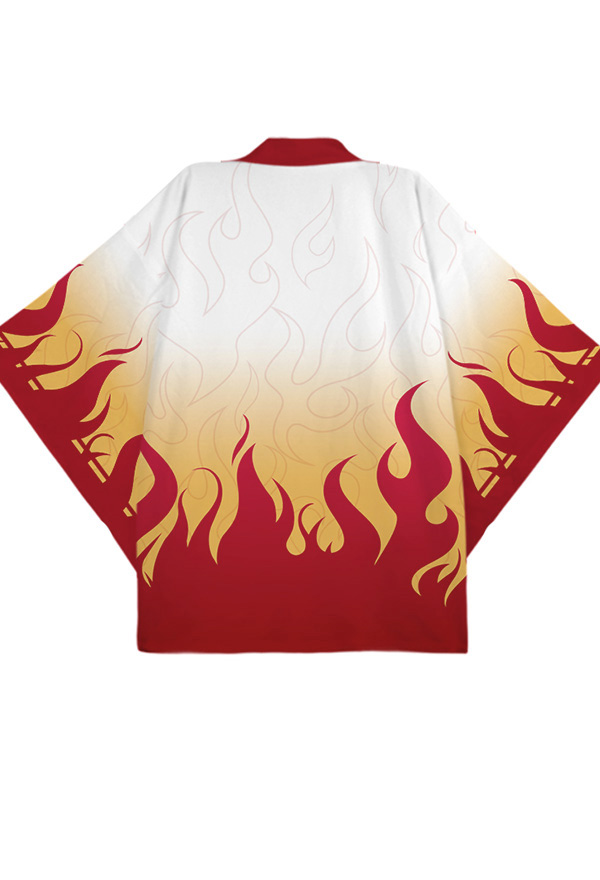KNY Flame Pillar Flame Cosplay Kimono Haori Cubrir Chaqueta Disfraz Ropa Japonesa