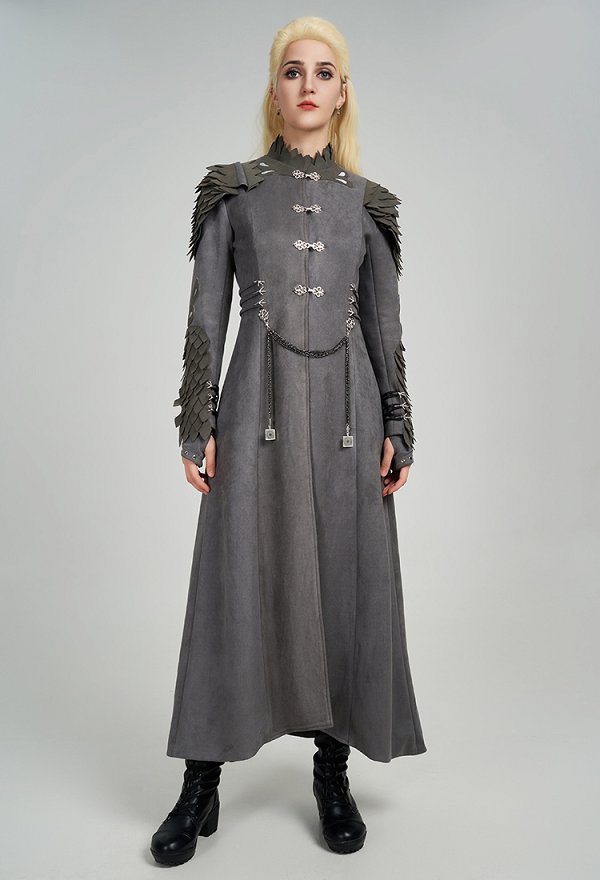 House of the Dragon Rhaenyra Targaryen Cosplay Costume Long Coat and Pants with Gloves Earrings