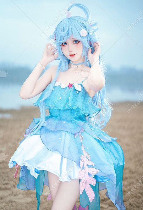  Honor of Kings Dolia Costume de Cosplay Robe de style océanique avec bracelet collier et coiffure