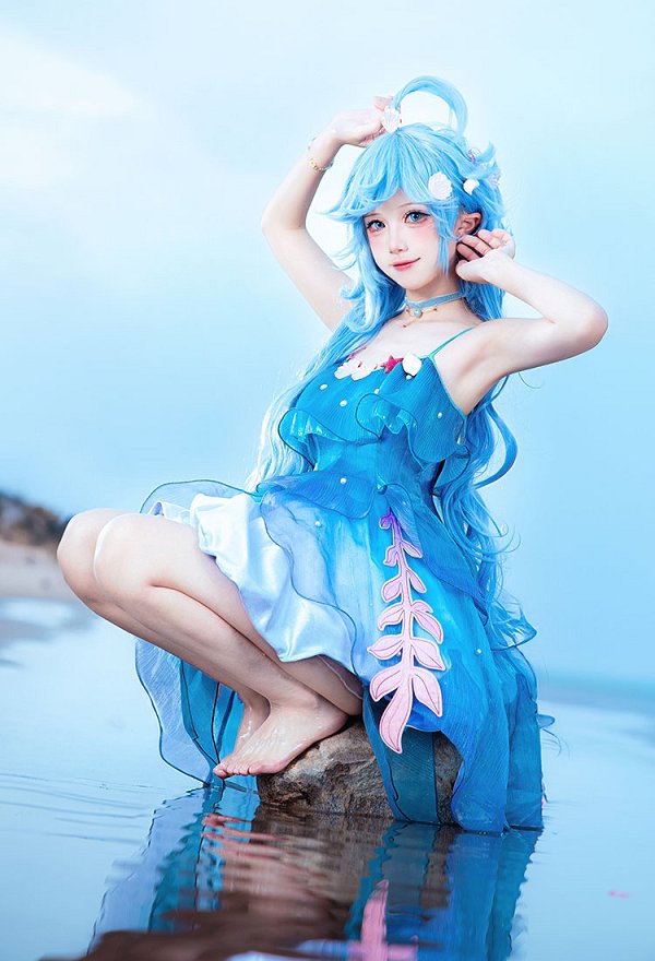 Honor of Kings Dolia Cosplay Costume Strap Dress and Bracelet with Necklace and Hair Accessory