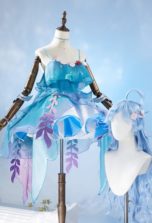 Honor of Kings Dolia Cosplay Costume Strap Dress and Bracelet with Necklace and Hair Accessory