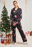 Christmas Women Adults Cartoon Singing and Sledding Santa Claus Pattern Long Sleeve Plain-Weave Pajamas Set Sleepwear Lounge Sets with Pants Costume 2 Piece Outfits