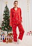 Christmas Women Adults Cartoon Walking Stick Pattern Long Sleeve Plain-Weave Pajamas Set Sleepwear Lounge Sets with Pants Costume 2 Piece Outfits