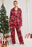 Christmas Women Adults Tie Dye Snow Pattern Long Sleeve Plain-Weave Pajamas Set Sleepwear Lounge Sets with Pants Costume 2 Piece Outfits