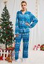 Christmas Women Adults Cartoon Snow House and Elk Pattern Long Sleeve Plain-Weave Pajamas Set Sleepwear Lounge Sets with Pants Costume 2 Piece Outfits