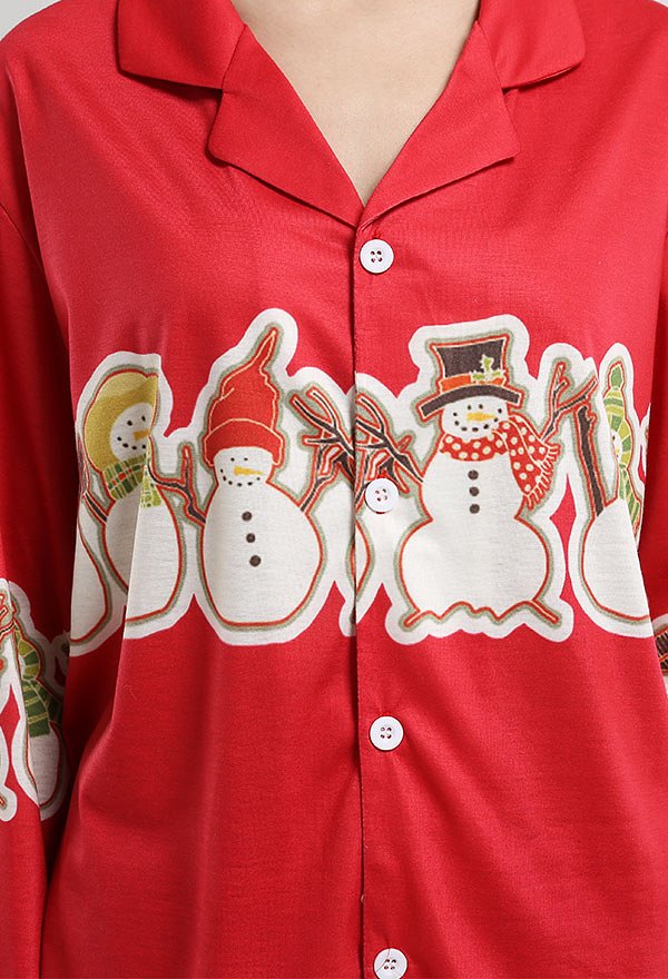 Christmas Women Adults Cartoon Arranged Snowmen Pattern Long Sleeve Plain-Weave Pajamas Set Sleepwear Lounge Sets with Pants Costume 2 Piece Outfits