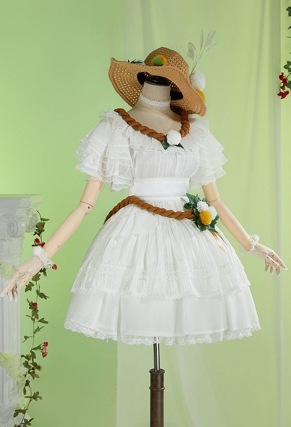Identity V Emma Woods Gardener Cosplay Costume Dress and Waistband with Gloves and Hat