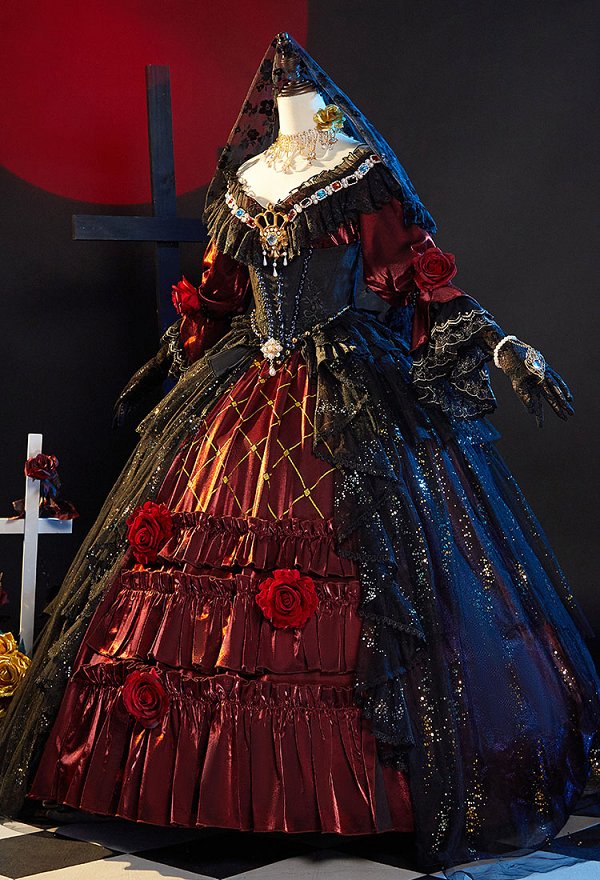 Identity V Mary Bloody Queen Cosplay Costume Dress and Headscarf with Waistband and Gloves