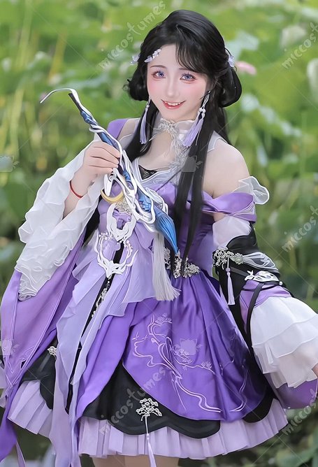 JX3 Hua Luo Cosplay Kostüm Kleid Kopfbedeckung mit Socken Gürtel