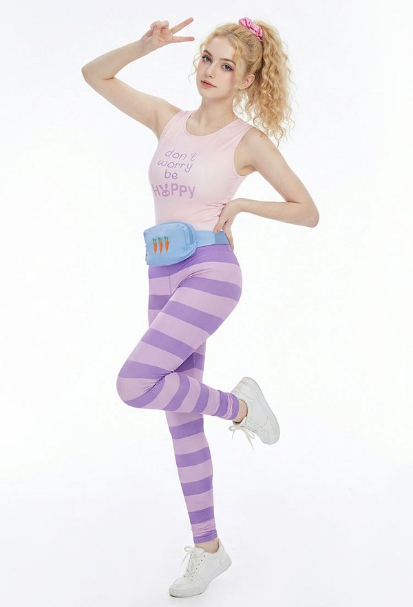 Traje de cosplay de Judy Fitness Yoga de Zootopia top y pantalones con riñonera y cinta para el pelo Traje de cosplay de Judy Fitness Yoga de Zootopia top y pantalones con riñonera y cinta para el pelo