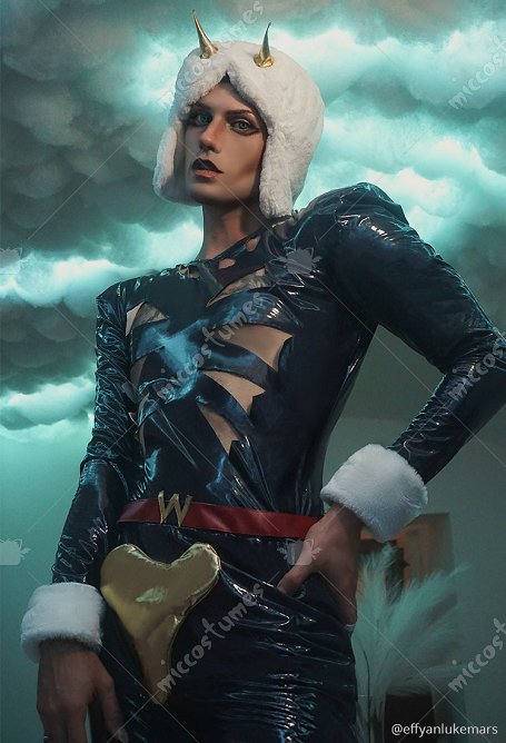 JJBA 6 Stone Ocean Weather Report Set Hollowed-out Top and Trousers Cosplay Costume Outfits with Hat