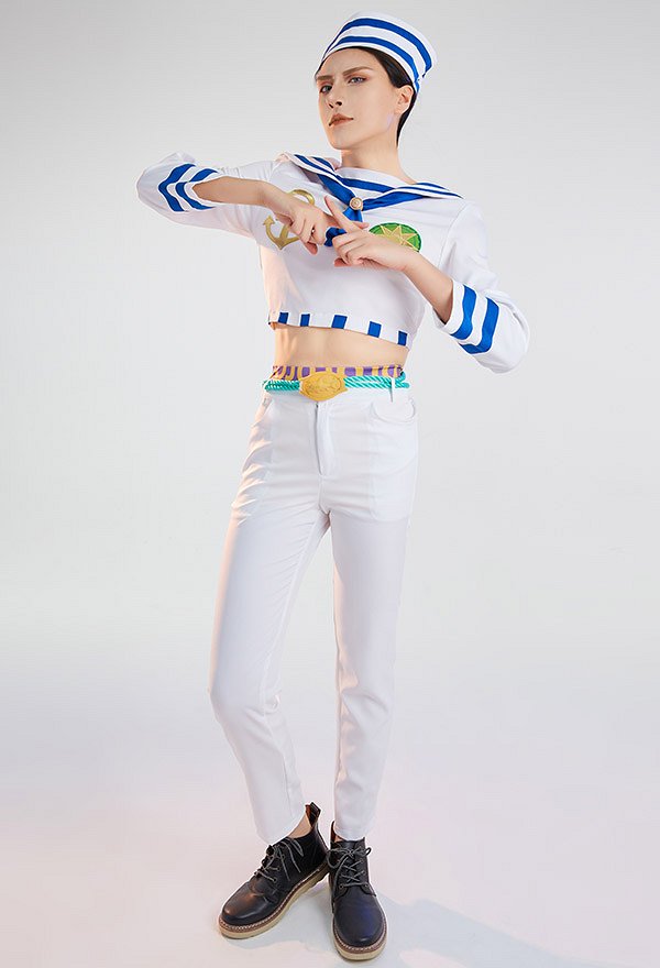 JJBA Higashikata Jousuke Sailor Suit Cosplay Costume with Hat and Belt