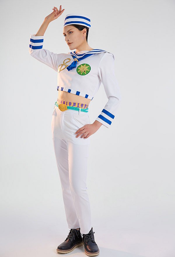 JJBA Higashikata Jousuke Sailor Suit Cosplay Costume with Hat and Belt