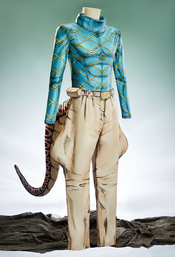 2D Line Art Ver JJBA 7 SBR Diego Dio Brando Cosplay Kostüm Oberteil und Hose mit Schwanz und Handschuhen