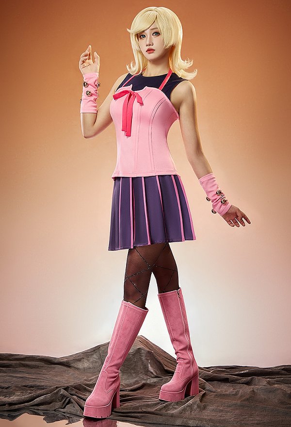Animated Ver JoJos 7 SBR Lucy Steel Cosplay Costume Top and Skirt with Sleeves