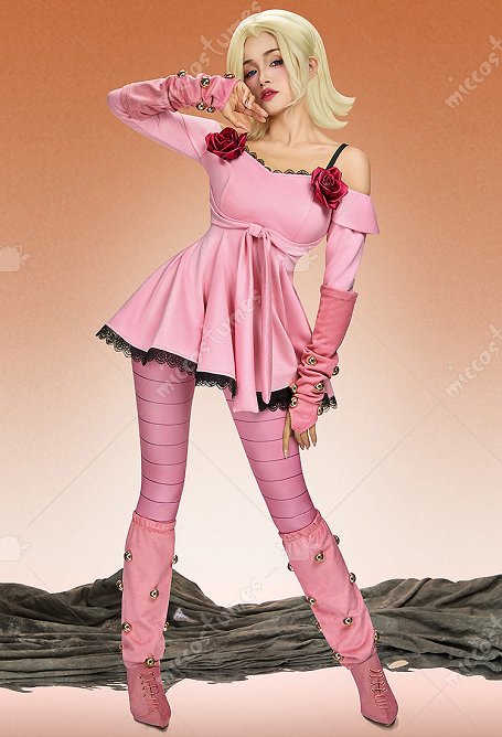 Traje de cosplay de Ver JJBA 7 SBR Lucy Steel estilo cómic con pantimedias y calentadores