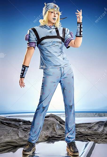 2D Line Art Ver JJBA 7 SBR Johnny Joestar CosplayKostüm Oberteil und Hose mit Hut und Ärmeln