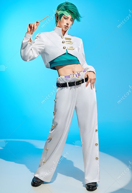 JJBA Rohan Cosplay Costume Vest and Crop Top with Pants and Belt