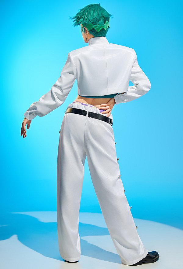 Disfraz de Cosplay de Rohan de JJBA con Chaleco y Top Corto con Pantalones y Cinturón Disfraz de Cosplay de Rohan de JJBA con Chaleco y Top Corto con Pantalones y Cinturón