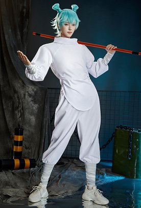 Jujitsu Fight Kashimo Hajime Cosplay Costume Top and Pants with Bandage