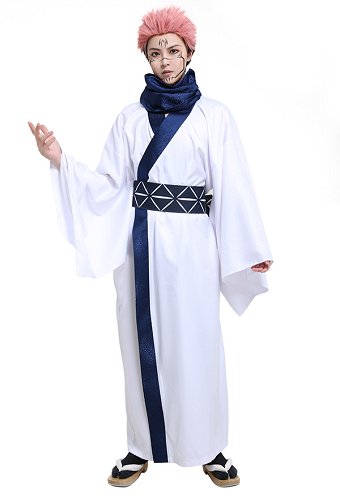 Jujitsu Fight Costume de Cosplay Ryomen Sukuna Yukata Robe Style Japonais Kimono Simple avec Écharpe et Obi Ceinture pour Homme