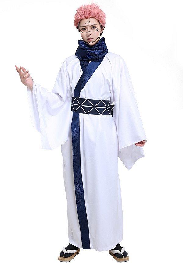 jujitsu Fight Ryomen Sukuna King of Curses Hombre Casual Yukata Bata de Estilo Japonés Traje de Kimono Simple con Bufanda Obi
